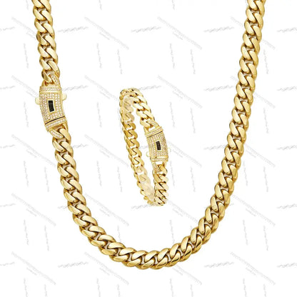 14K Gold-Plated Cuban Link Necklace & Bracelet Set – Anti-Tarnish, 6–14mm