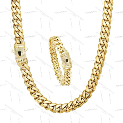 14K Gold-Plated Cuban Link Necklace & Bracelet Set – Anti-Tarnish, 6–14mm