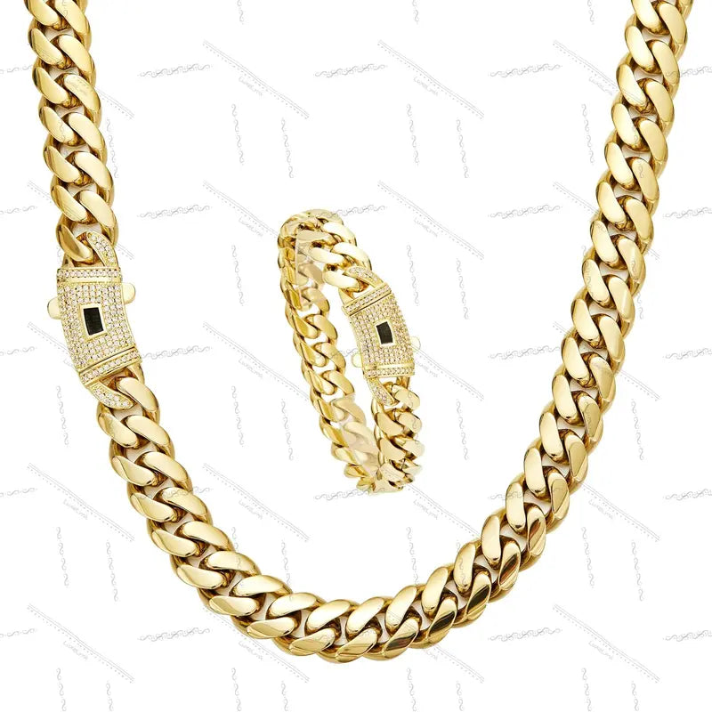 14K Gold-Plated Cuban Link Necklace & Bracelet Set – Anti-Tarnish, 6–14mm