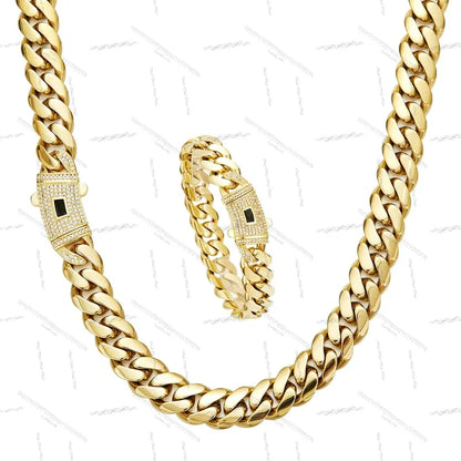 14K Gold-Plated Cuban Link Necklace & Bracelet Set – Anti-Tarnish, 6–14mm