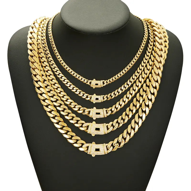 14K Gold-Plated Cuban Link Necklace & Bracelet Set – Anti-Tarnish, 6–14mm