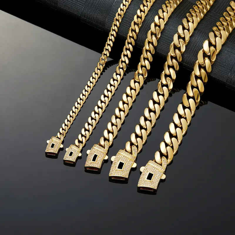 14K Gold-Plated Cuban Link Necklace & Bracelet Set – Anti-Tarnish, 6–14mm