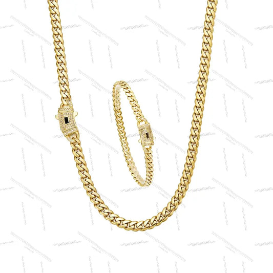 14K Gold-Plated Cuban Link Necklace & Bracelet Set – Anti-Tarnish, 6–14mm