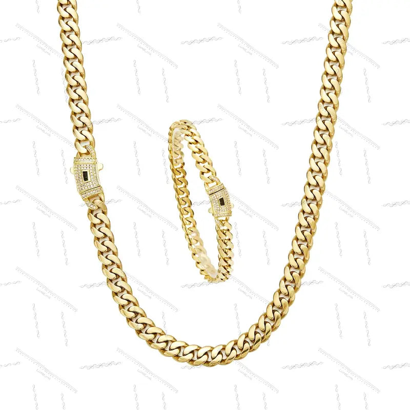 14K Gold-Plated Cuban Link Necklace & Bracelet Set – Anti-Tarnish, 6–14mm