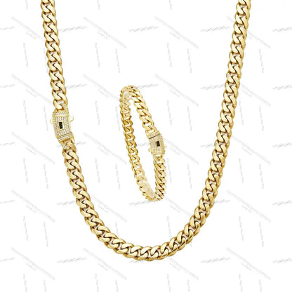 14K Gold-Plated Cuban Link Necklace & Bracelet Set – Anti-Tarnish, 6–14mm